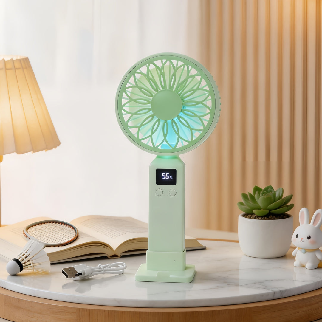Women's Portable USB Fan with LED Display and Ergonomic Design Bowlift