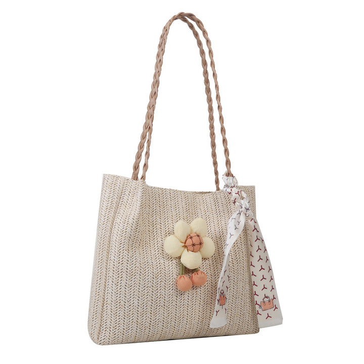 Floral Embellished Straw Tote Bag