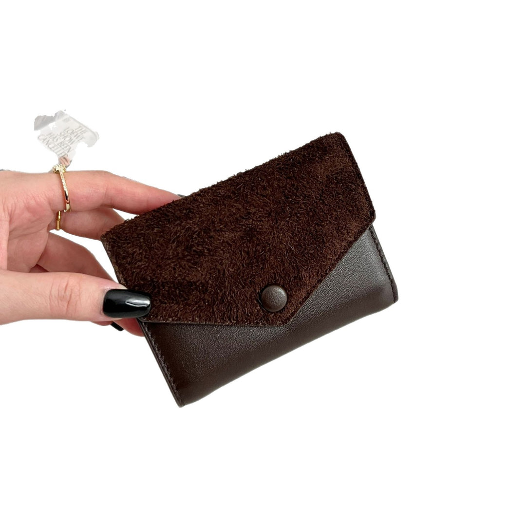 Compact Suede-Trim Leather Card Wallet Bowlift