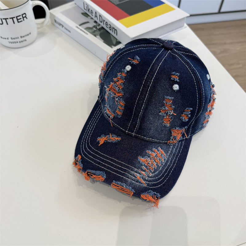 Women's Distressed Denim Baseball Cap Bowlift