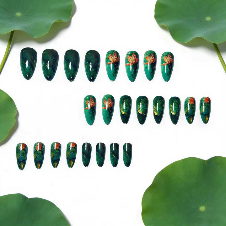 Artificial artificial nails with elegant water lily design Bowlift