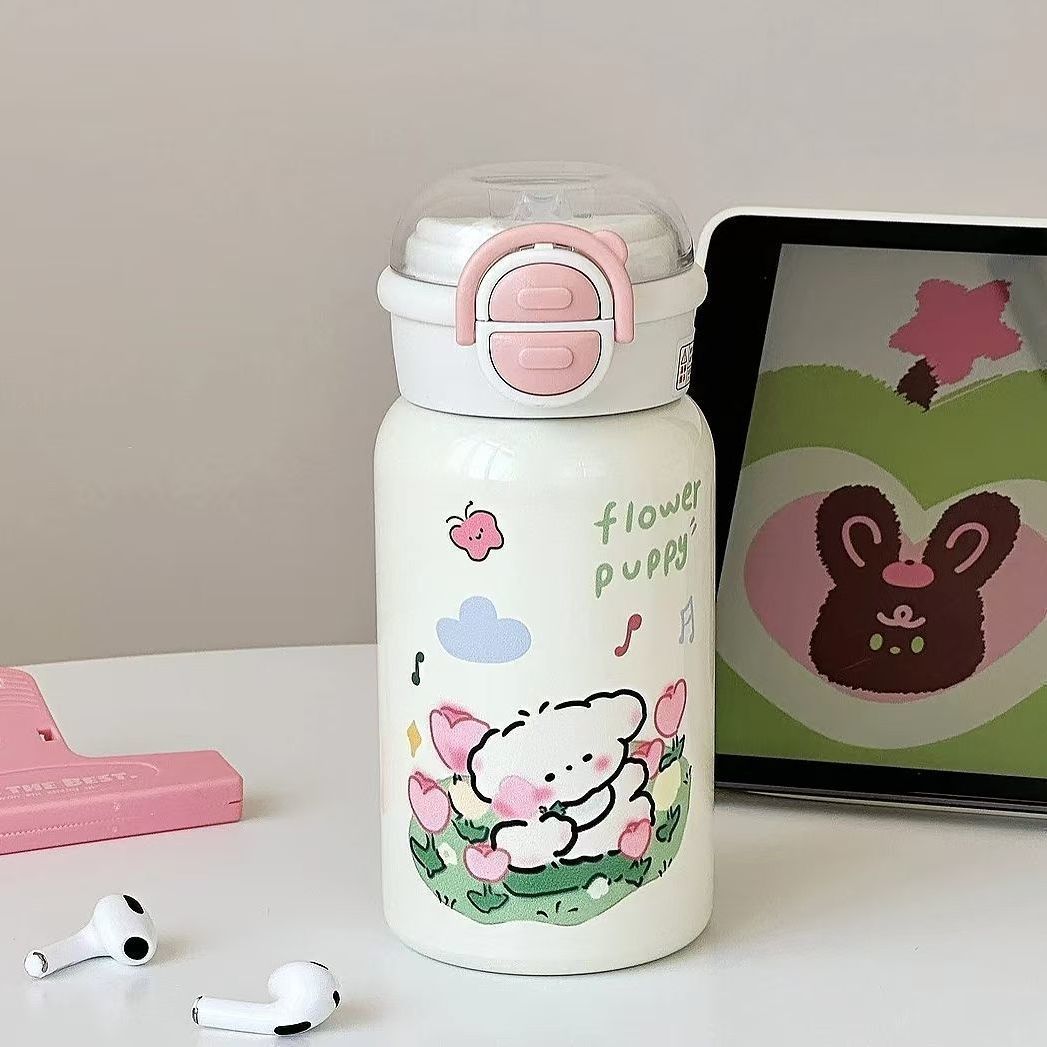 Ladies insulated drinking bottle with integrated safety lid and cheerful animal design Bowlift