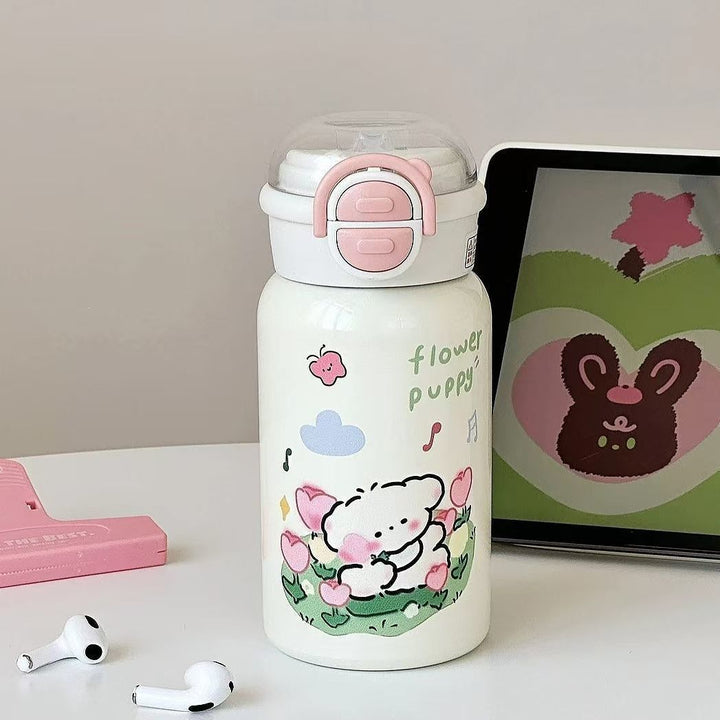 Ladies insulated drinking bottle with integrated safety lid and cheerful animal design Bowlift
