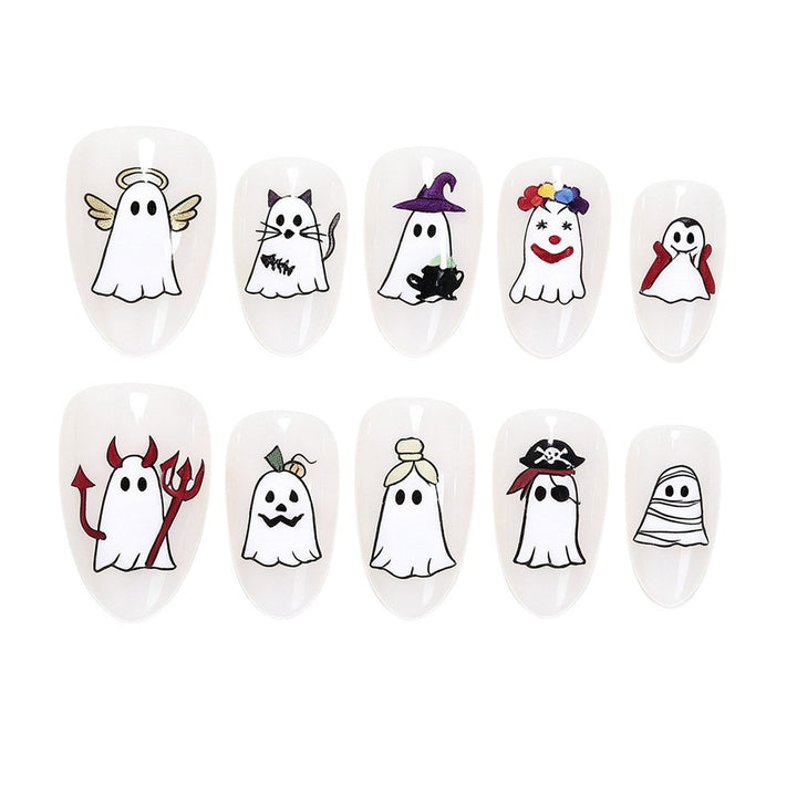 Halloween-Themed Ghost Design Press-On Nail Art Set Bowlift