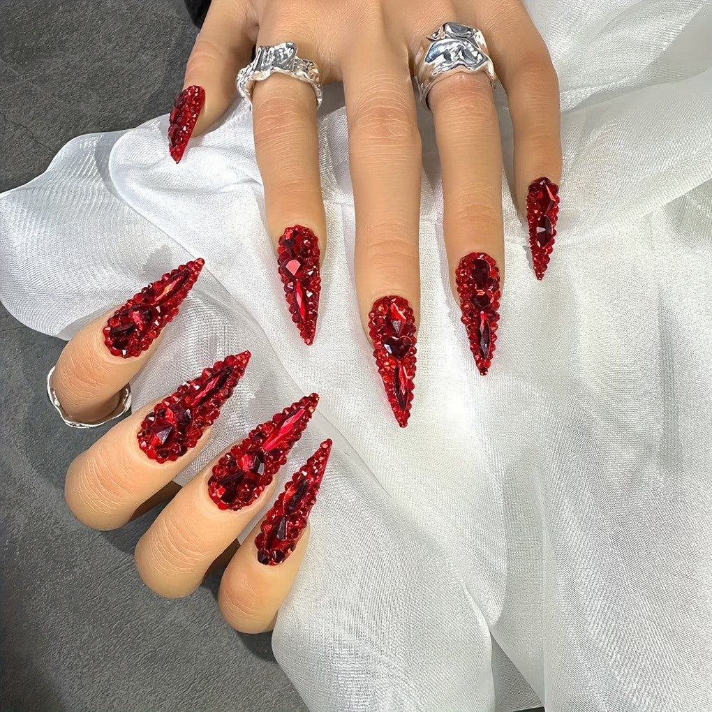 Rhinestone-Embellished Stiletto Nail Extensions Bowlift