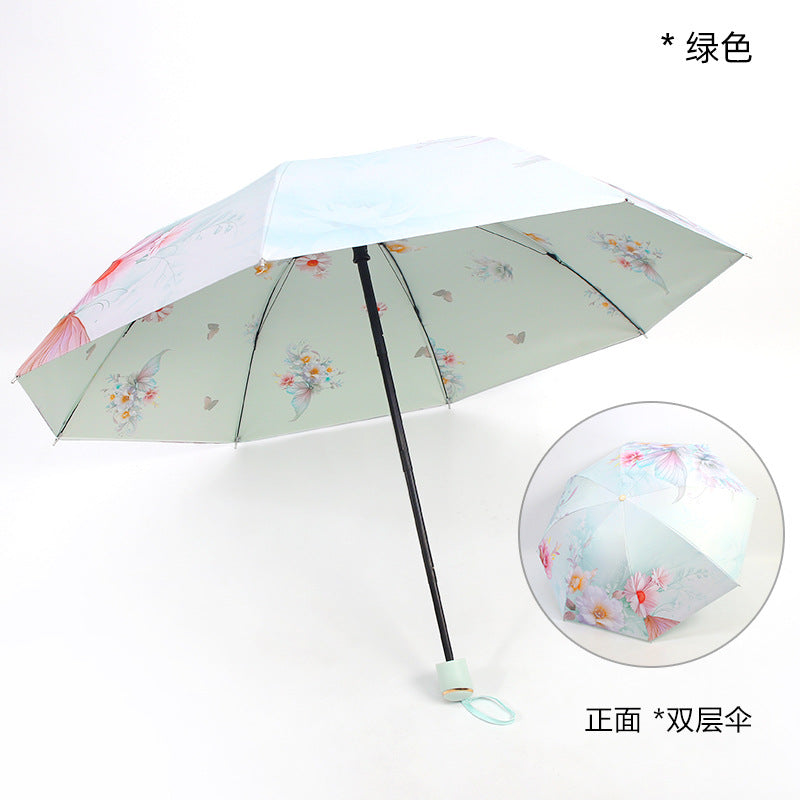 Ladies elegant folding umbrella with floral patterns Bowlift