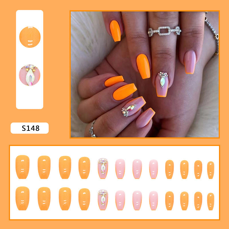 Acrylic nail set with trendy neon colors and rhinestone accents Bowlift