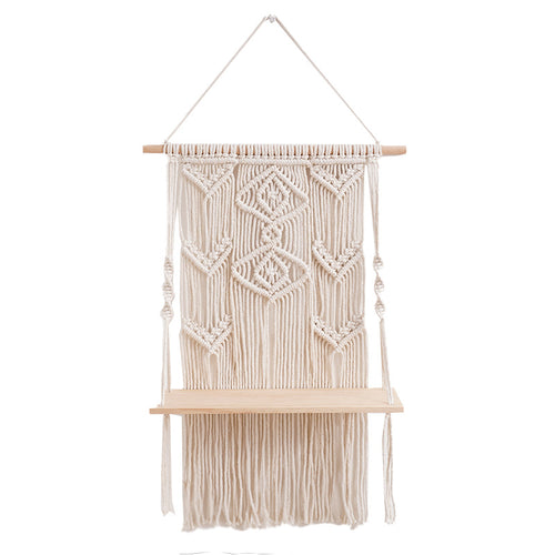 Decorative Macramé Wall Shelf with Rustic Wooden Accent Bowlift