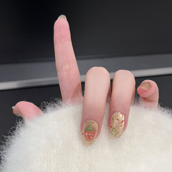 Artistic Strawberry-Themed Press-On Nail Set Bowlift