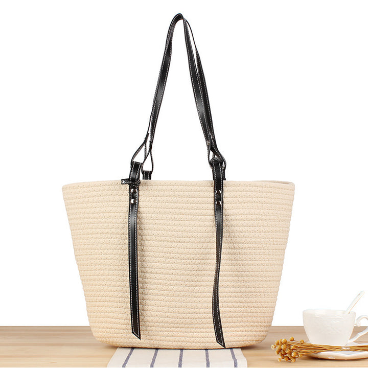 Elegant Beach Bag Made of Woven Natural Material with Stylish Leather Accents Bowlift