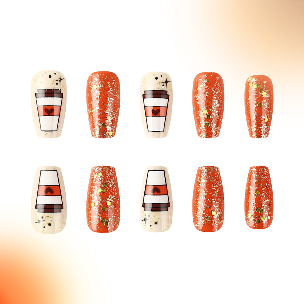 Seasonal Pumpkin-Themed Press-On Nail Art Design Bowlift