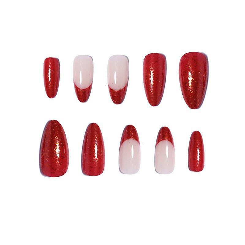 Premium Glossy Glittering Almond-Shaped Press-On Nails Bowlift