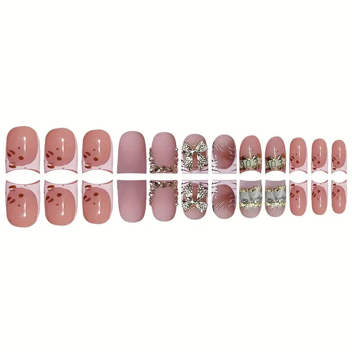 Decorative Gold-Accented Press-On Nail Art Bowlift