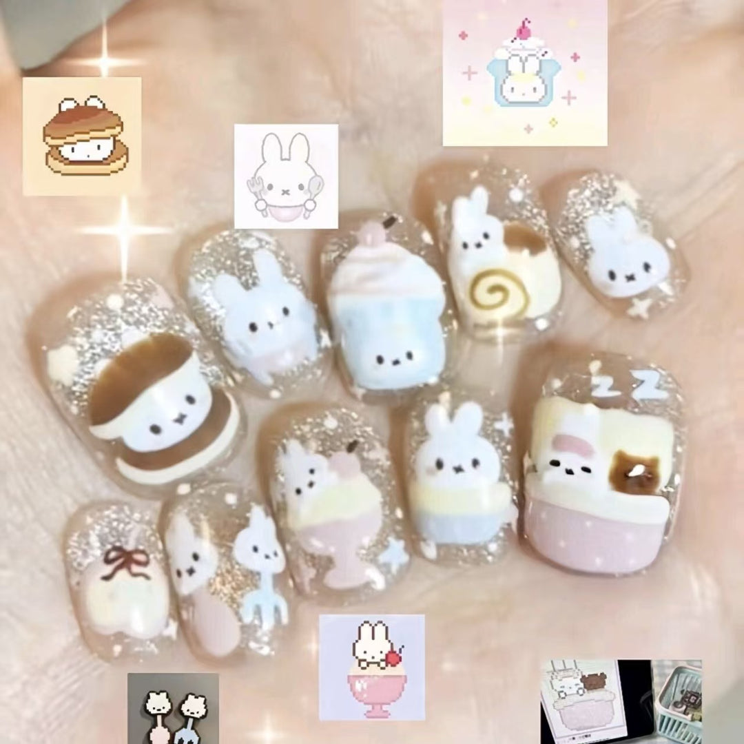 Whimsical Character Press-On Nail Art Set Bowlift