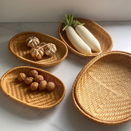 Women oval serving basket made of handwoven natural material Bowlift