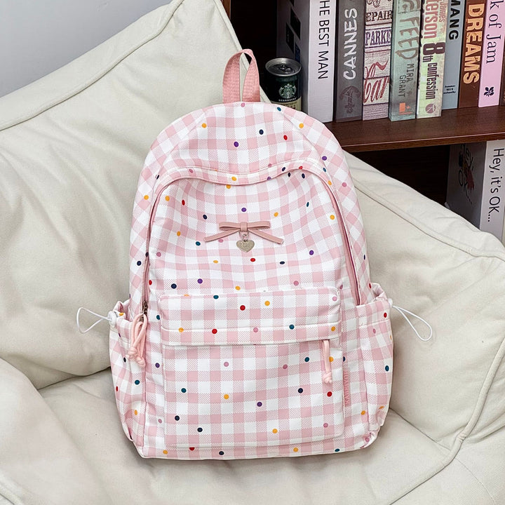 Playful Checked Pattern Backpack Bowlift
