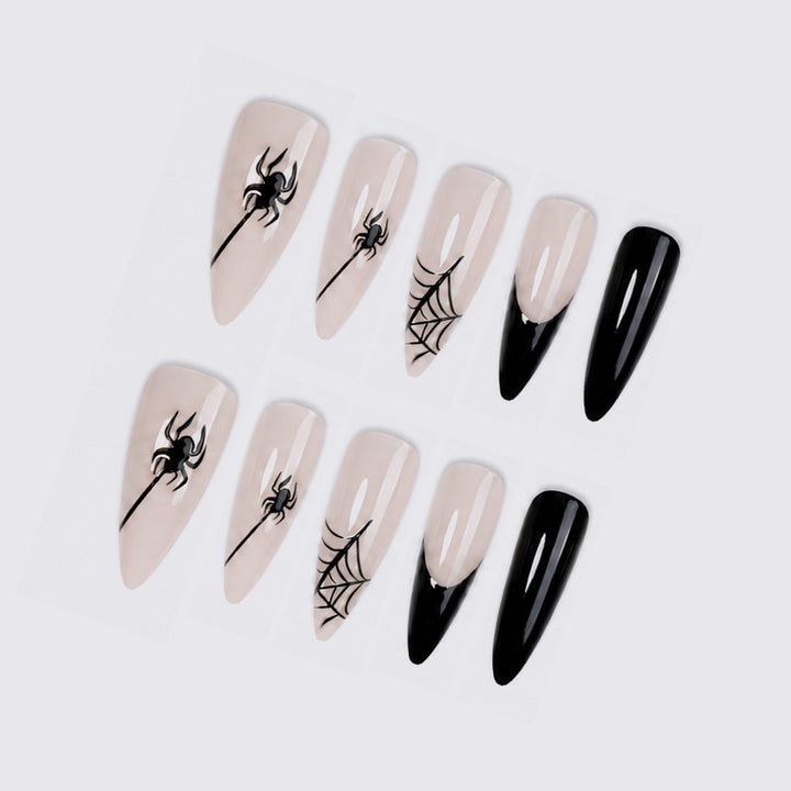 Creative nail art set with spider and spider web design Bowlift