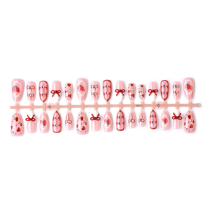 Decorative Strawberry-Themed Press-On Nail Tips Bowlift