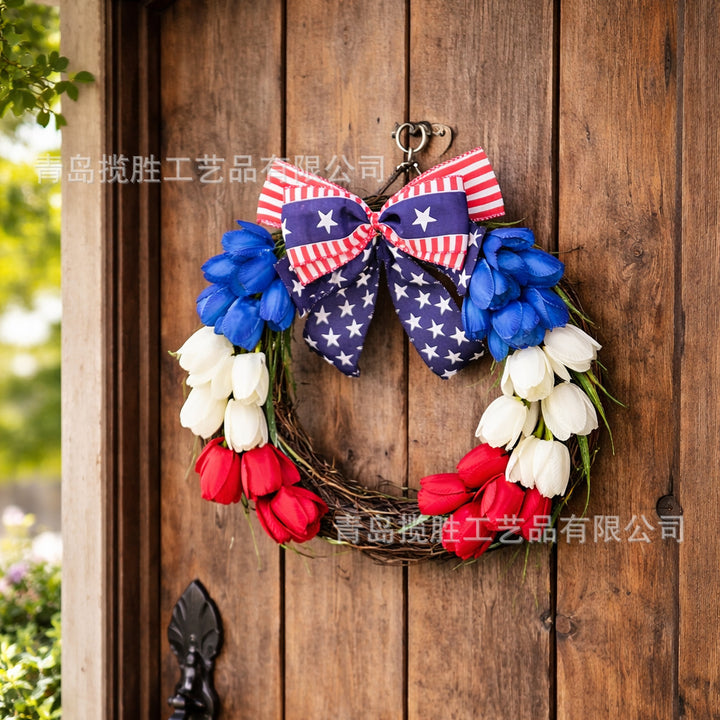 Unisex nan patriotic tulip grapevine door wreath with decorative bow Bowlift
