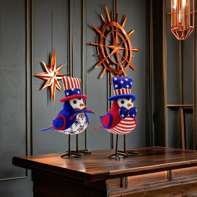 Unisex nan patriotic decor bird figure made of fabric with star stripe pattern and sturdy metal feet Bowlift