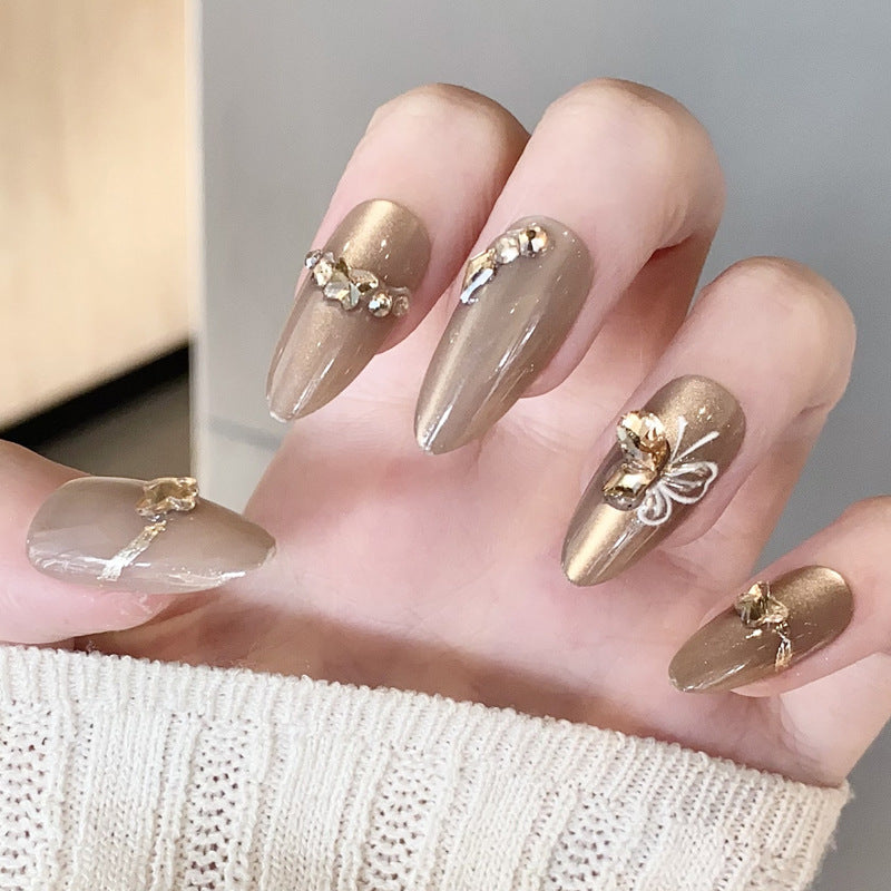 Glamorous Press-On Nail Set with Decorative Gemstone Accents Bowlift