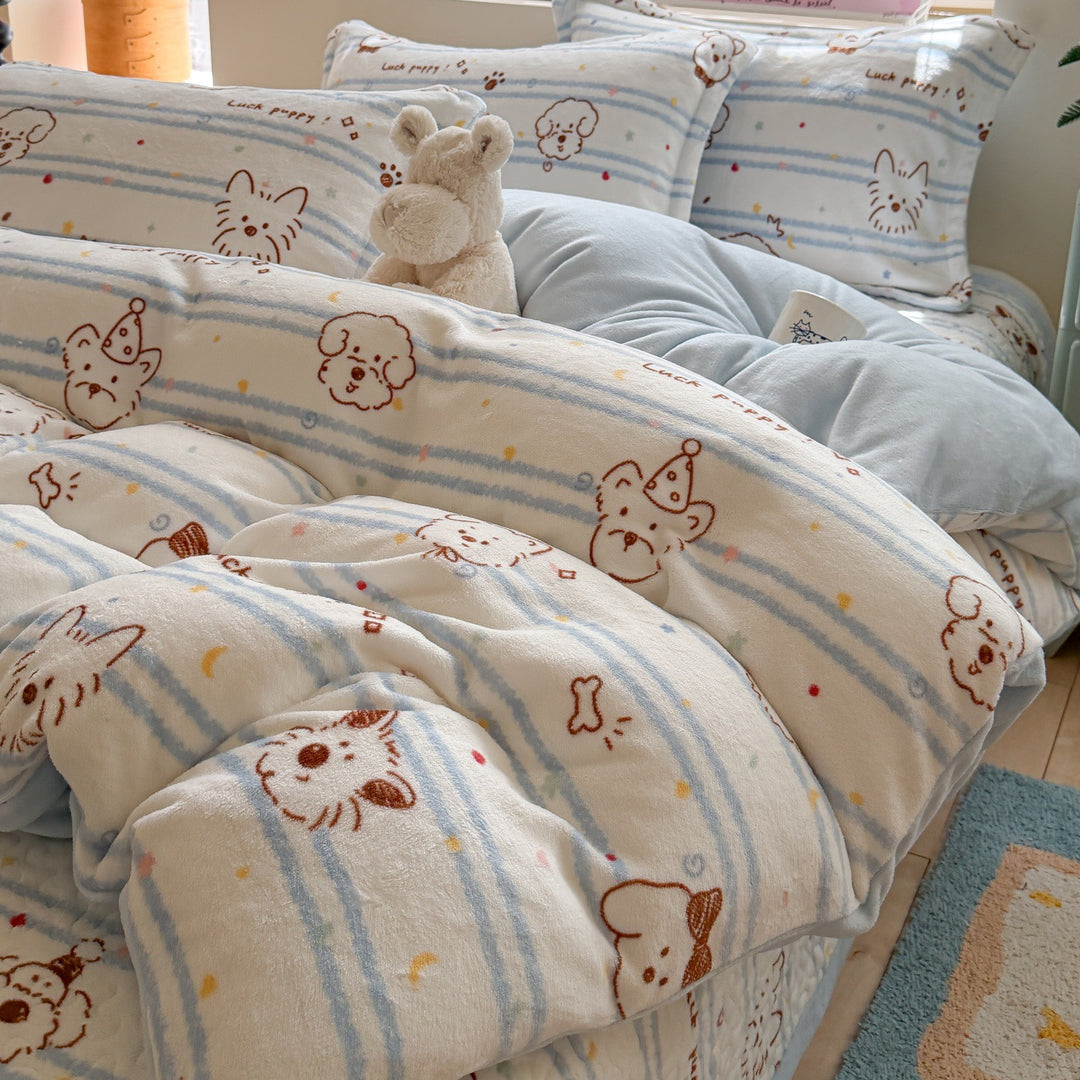 Plush Teddy-Print Reversible Comforter Set