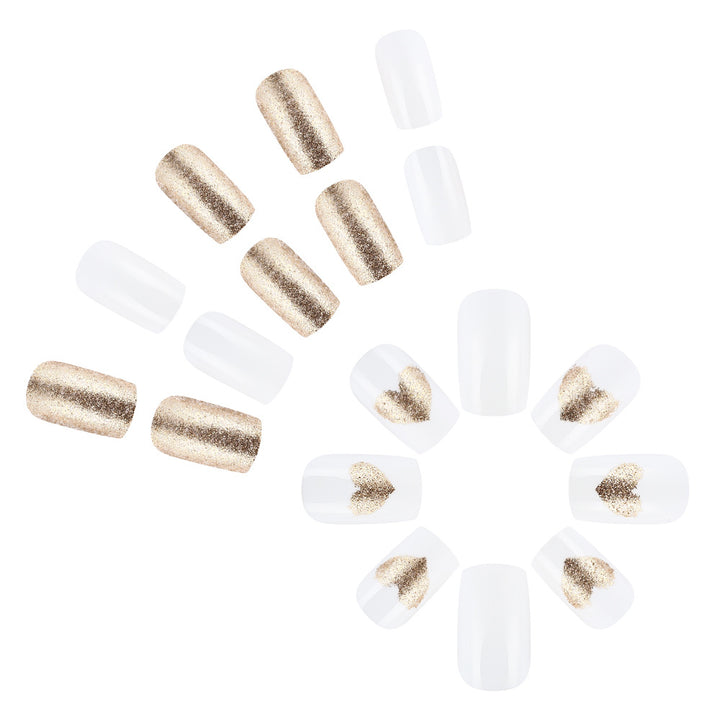 Elegant Glitter Heart Press-On Nails Bowlift