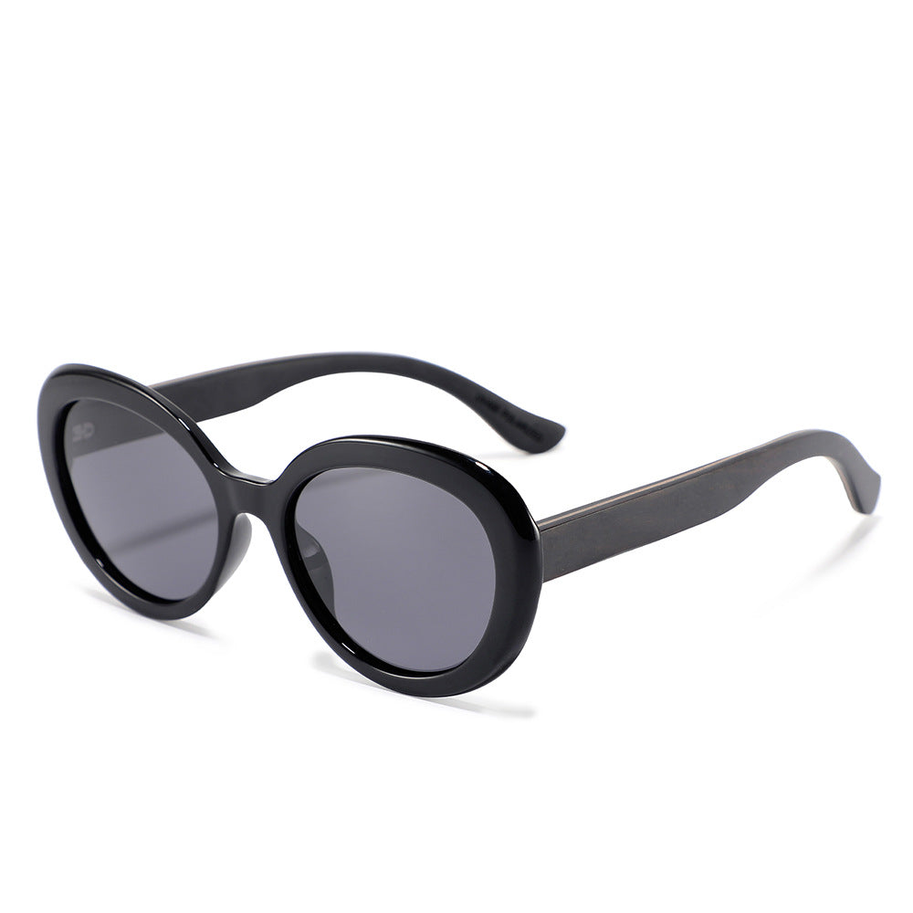 Rimless oversized cat eye polarized sunglasses with wood-effect temples Bowlift