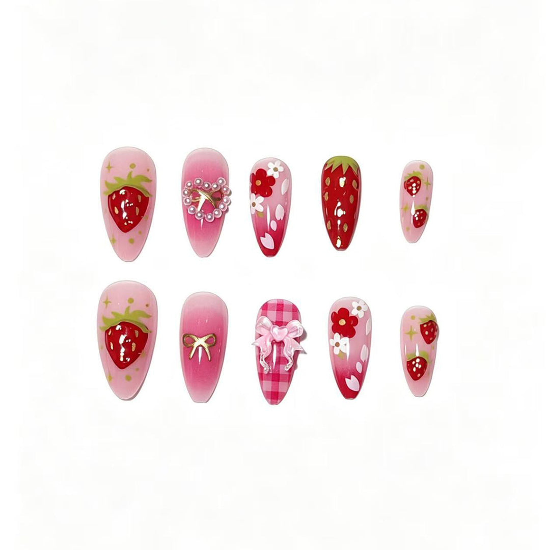 Strawberry-Themed Press-On Nail Art Set Bowlift