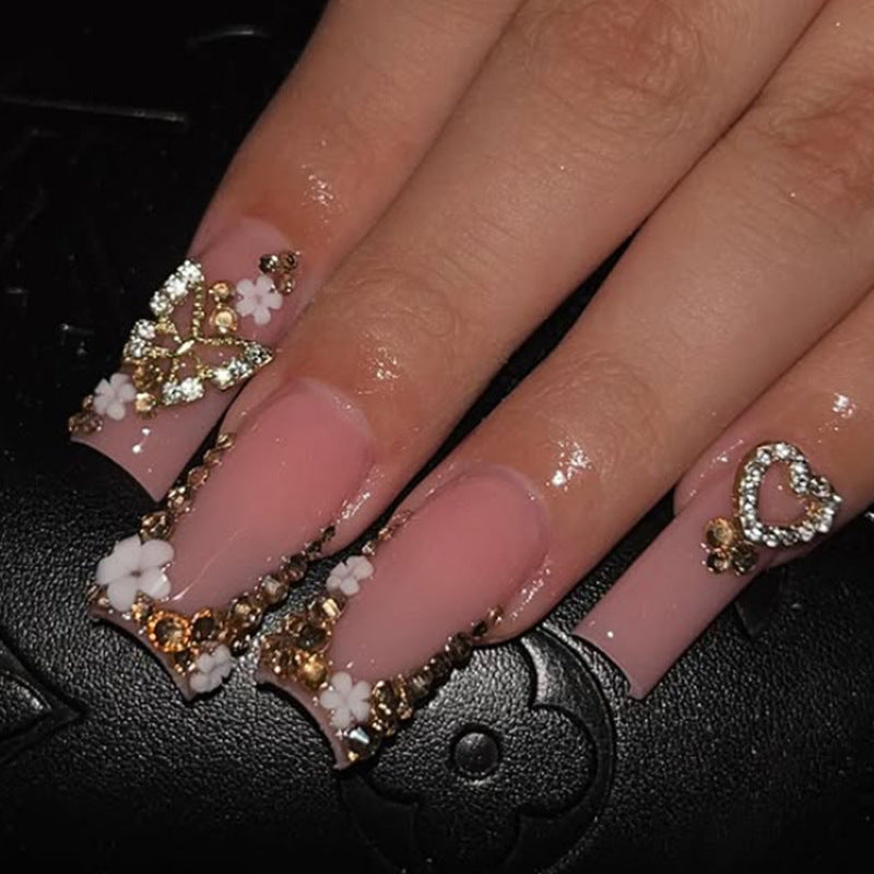 Acrylic nail set with glamorous 3D decorations and elegant design Bowlift