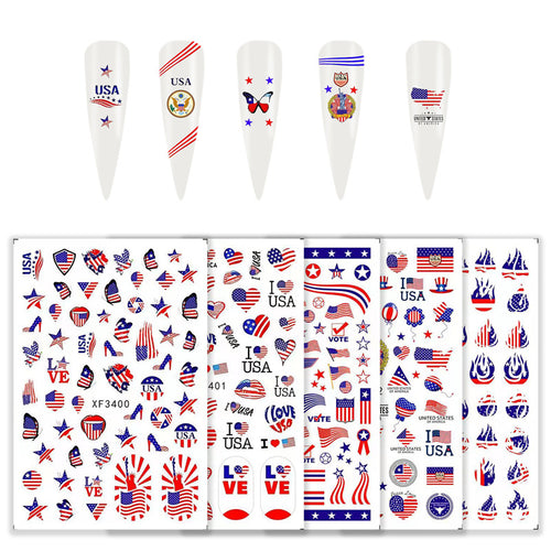 Women's nan patriotic USA themed nail art decal sticker sheets Bowlift