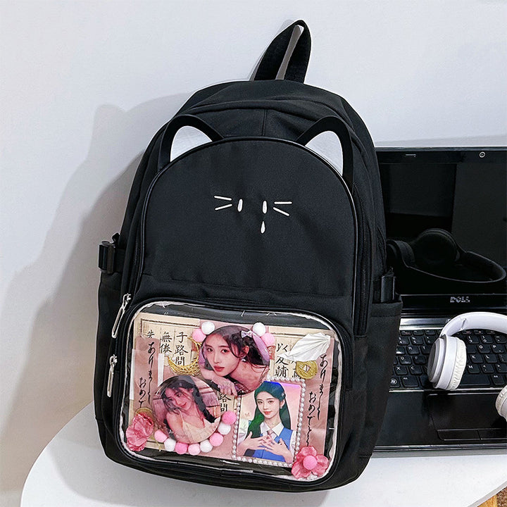 Playful Cat-Ear Graphic Backpack Bowlift
