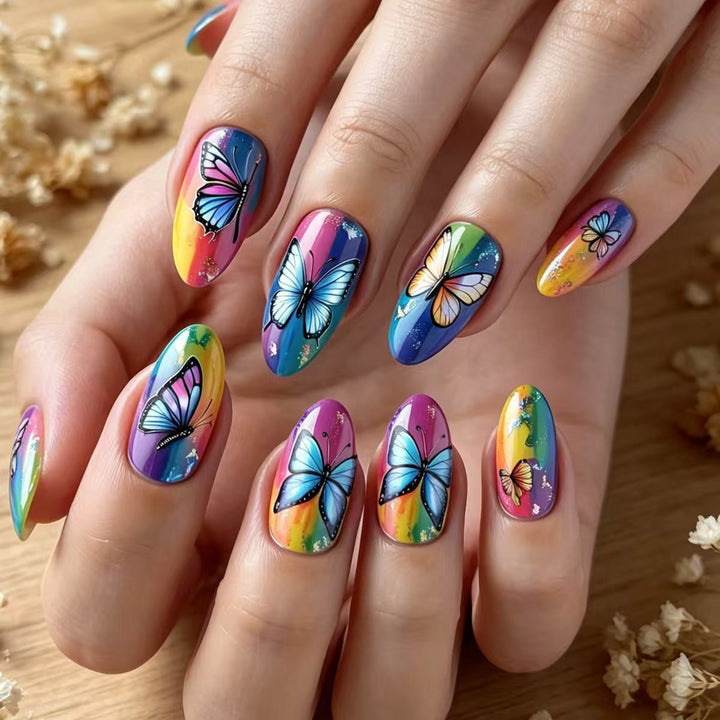 Artificial Nails in Colorful Butterfly Design Bowlift