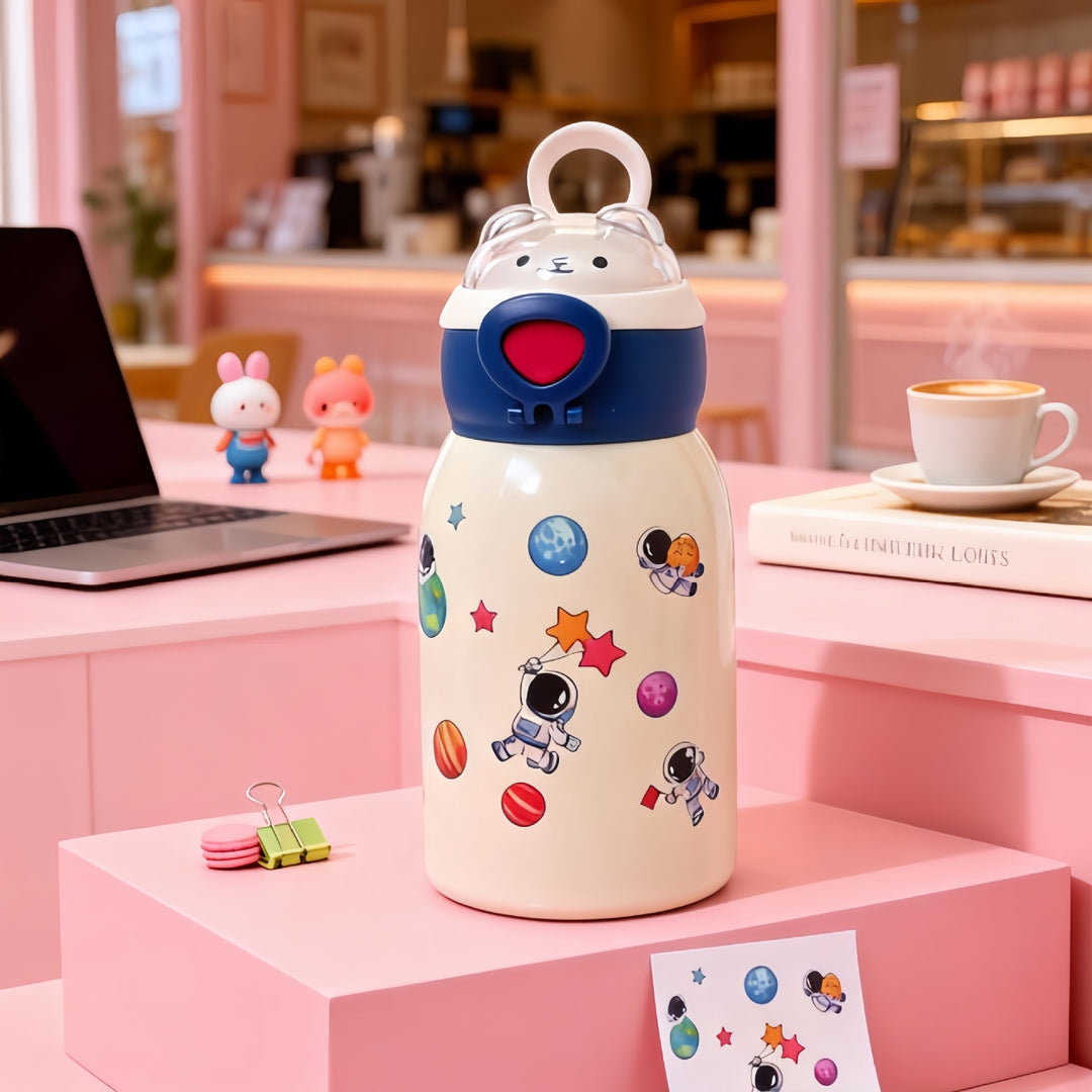 Women's insulated drinking bottle with planet-shaped stickers Bowlift