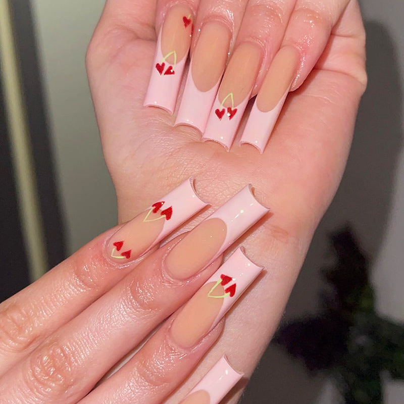 Artistic Press-On Nail Set with Heart Design Bowlift