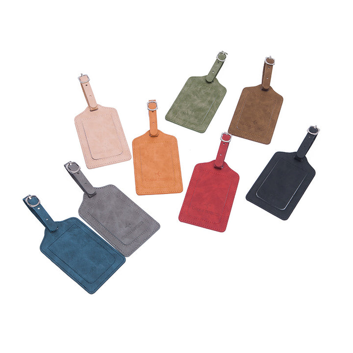 vintage leather luggage tag with transparent ID window and adjustable buckle strap Bowlift