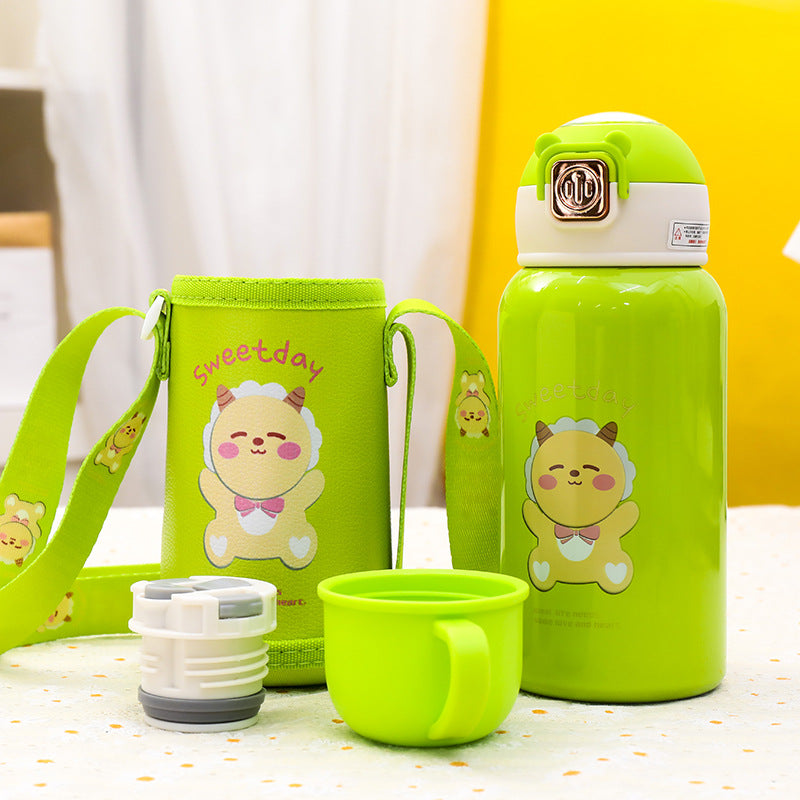 Insulated drinking bottle with practical carrying strap and cheerful cat motif Bowlift