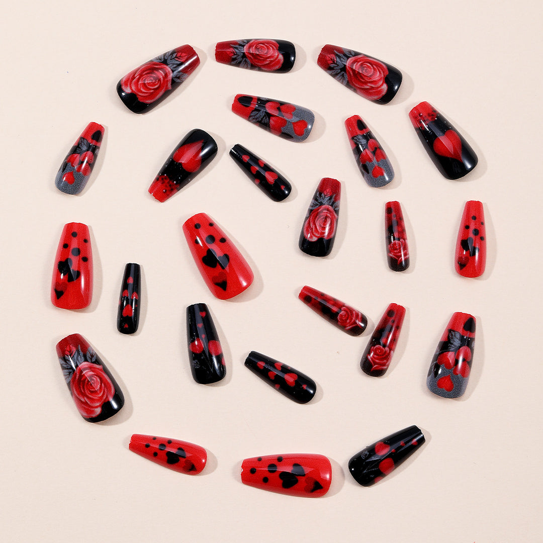 Elegant 3D Floral and Heart Acrylic Nail Art Extensions Bowlift