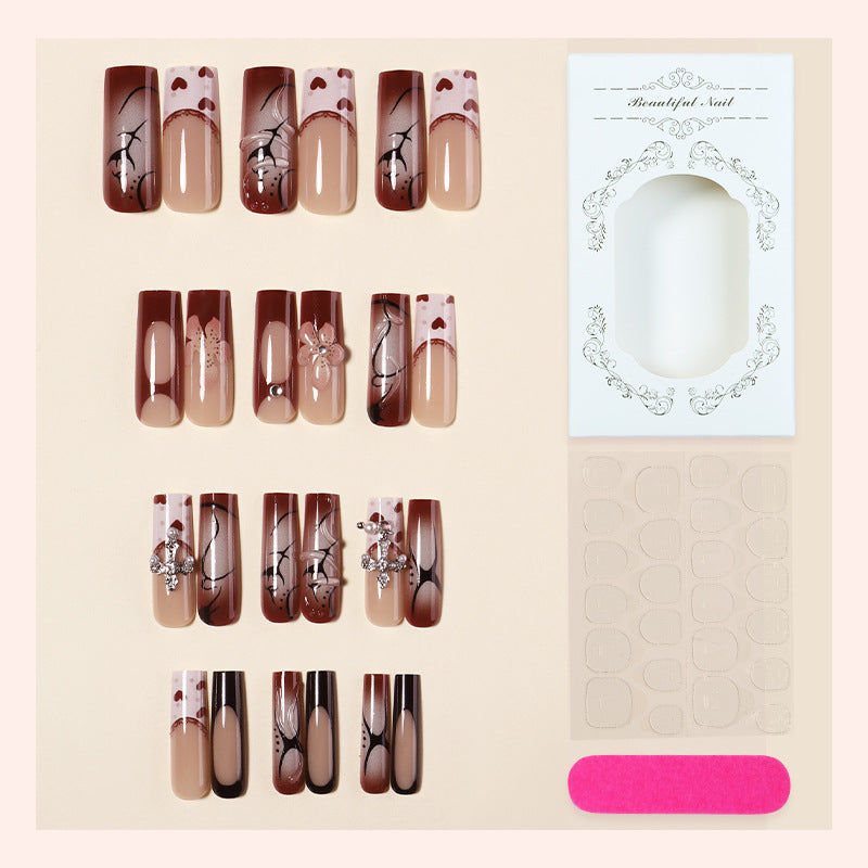 Decorative Press-On Nail Art Set with Floral and Artistic Designs Bowlift