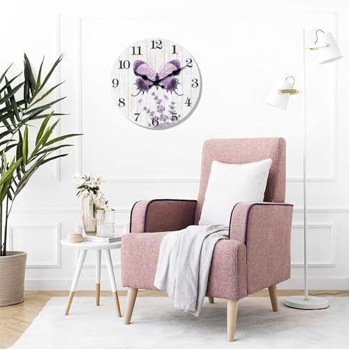 Botanical Butterfly Distressed Wood Round Wall Clock Bowlift