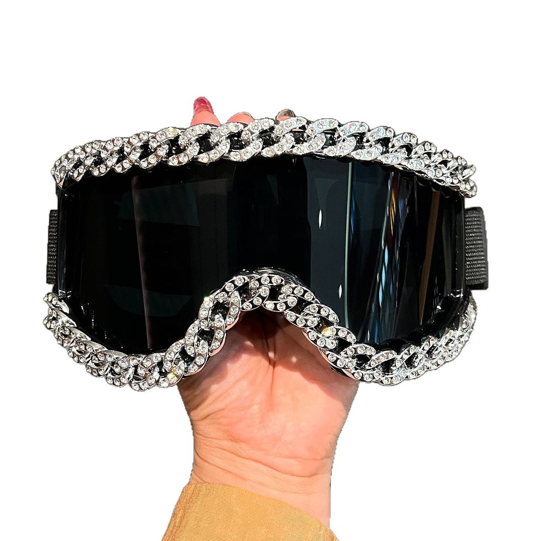 Women's fashionable ski goggles with rhinestone decorated frame Bowlift