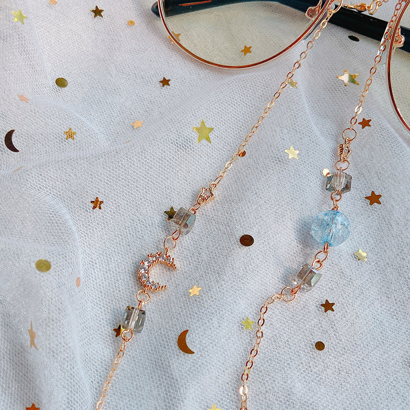 Fashionable Glasses Holder Chain Made of Sparkling Metal Bowlift