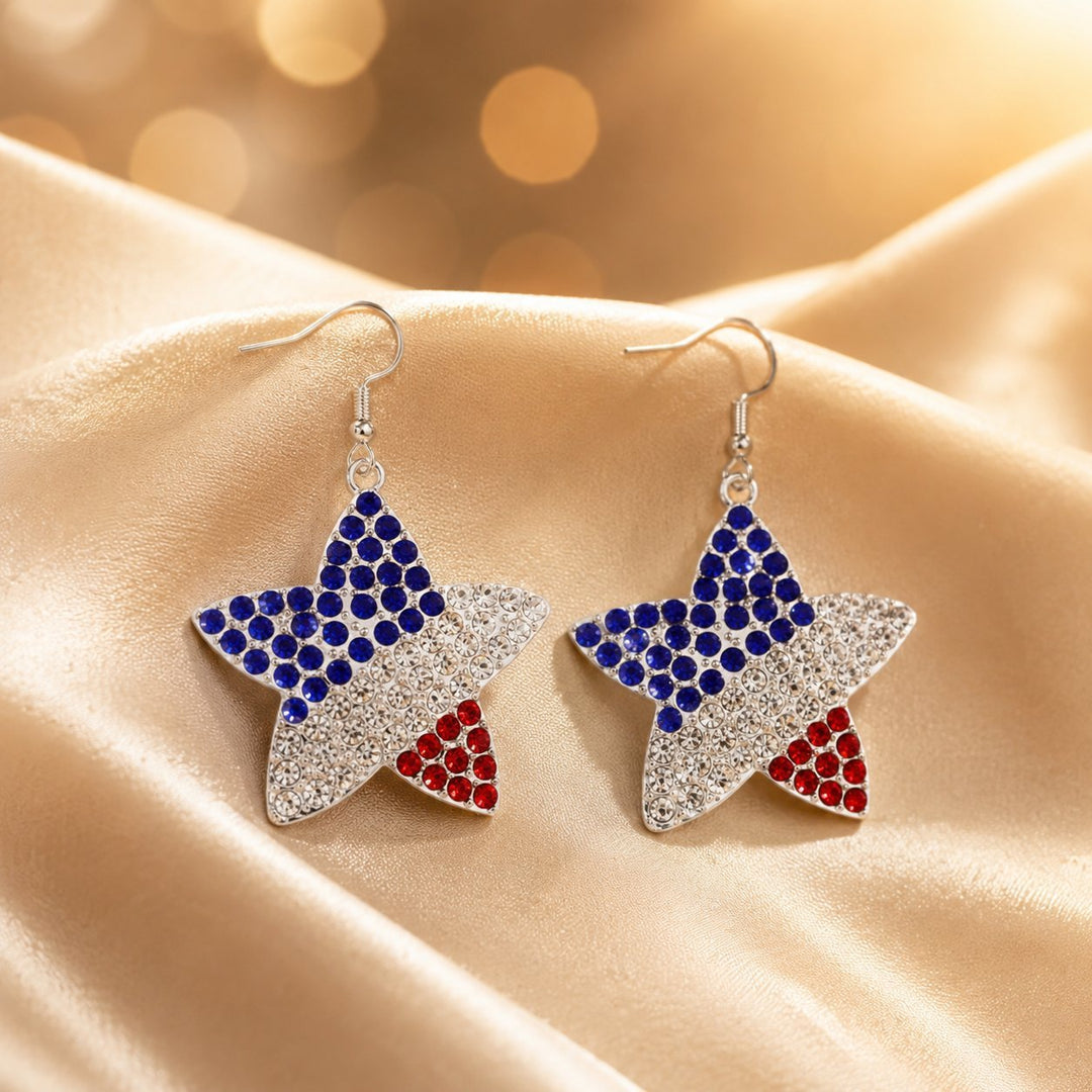 Women's Statement Earrings made of enamel with star and stripe motif and crystal embellishment Bowlift