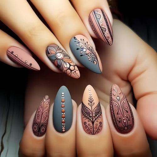 Creative Nail Art Set with Hand-Drawn Patterns Bowlift