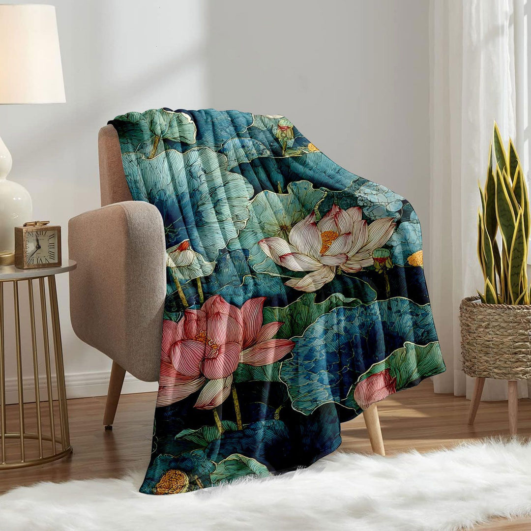 Artistic Floral Print Fleece Blanket