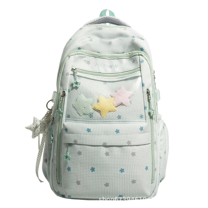 Star-Motif Multi-Pocket Backpack Bowlift