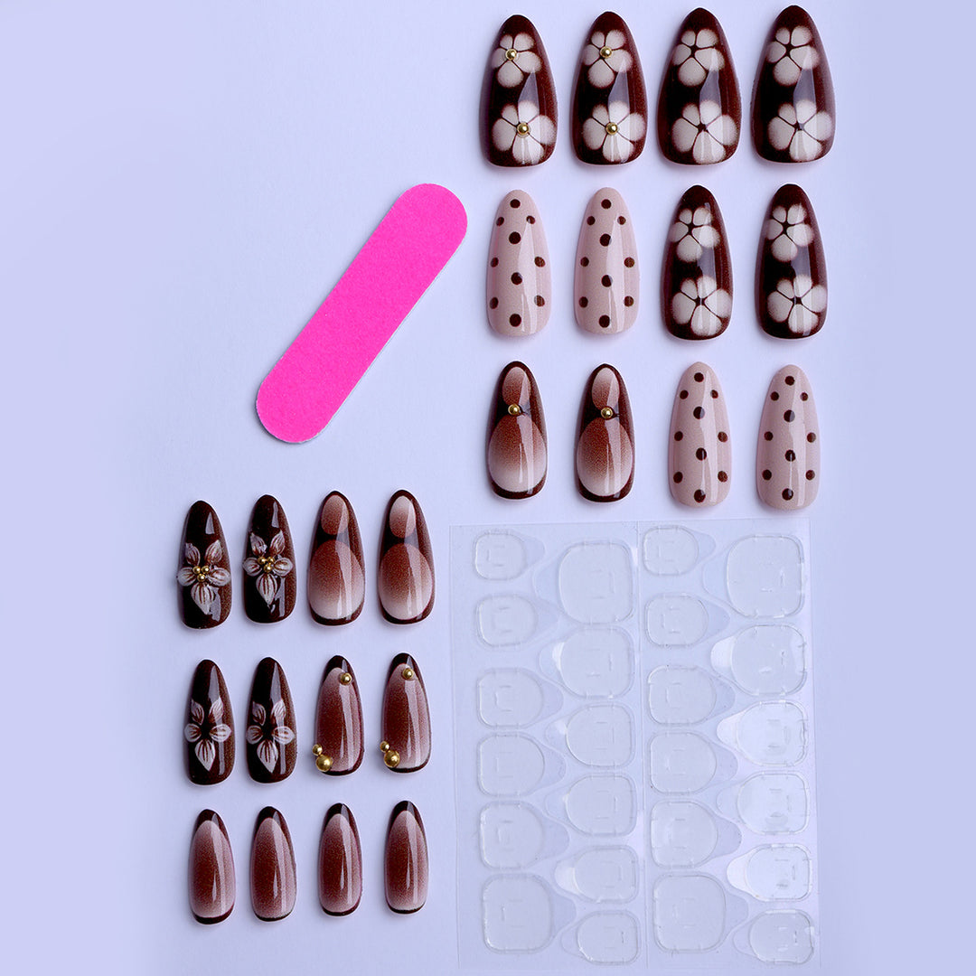Artistic Fingernails in Elegant Design with 3D Flower Accents Bowlift