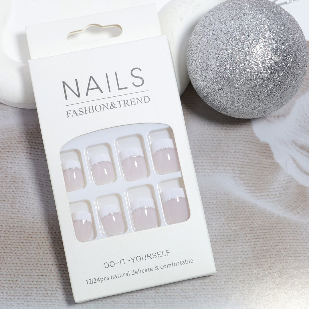 Glossy French Tip Press-On Nail Set Bowlift