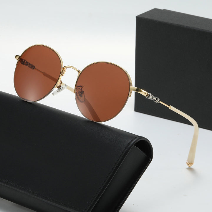 Women's round sunglasses with elegant metal frame and comfortable nose pads Bowlift