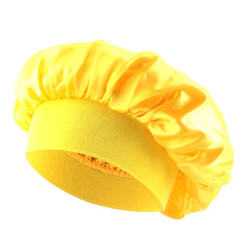 Satin sleep bonnet with wide protective elastic band Bowlift
